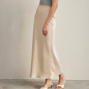 Satin-Finish Slip Midi Skirt